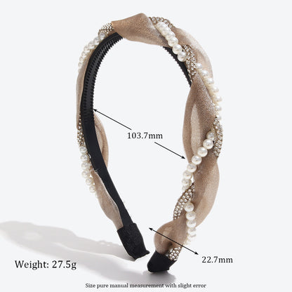 Twist Jewelry Headband For Women In White With Rhinestones, Stylish Commute Hair Accessory For Winter