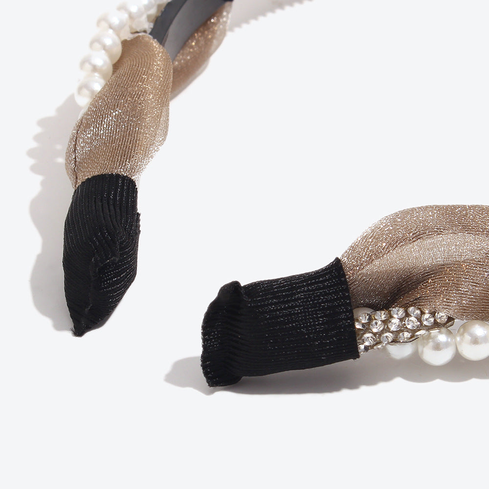 Twist Jewelry Headband For Women In White With Rhinestones, Stylish Commute Hair Accessory For Winter