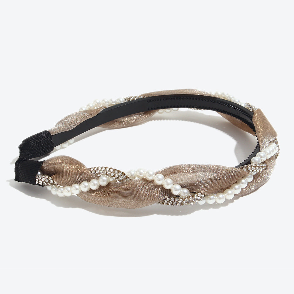 Twist Jewelry Headband For Women In White With Rhinestones, Stylish Commute Hair Accessory For Winter