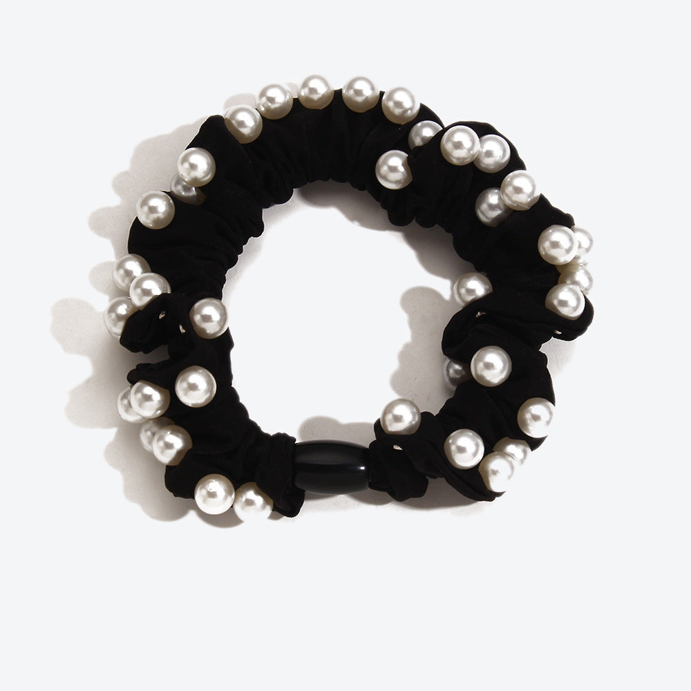 Simple Style Pearl Hair Tie In Dyed Black, Perfect Hair Accessory For Winter