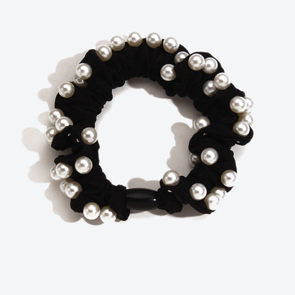 Simple Style Pearl Hair Tie In Dyed Black, Perfect Hair Accessory For Winter
