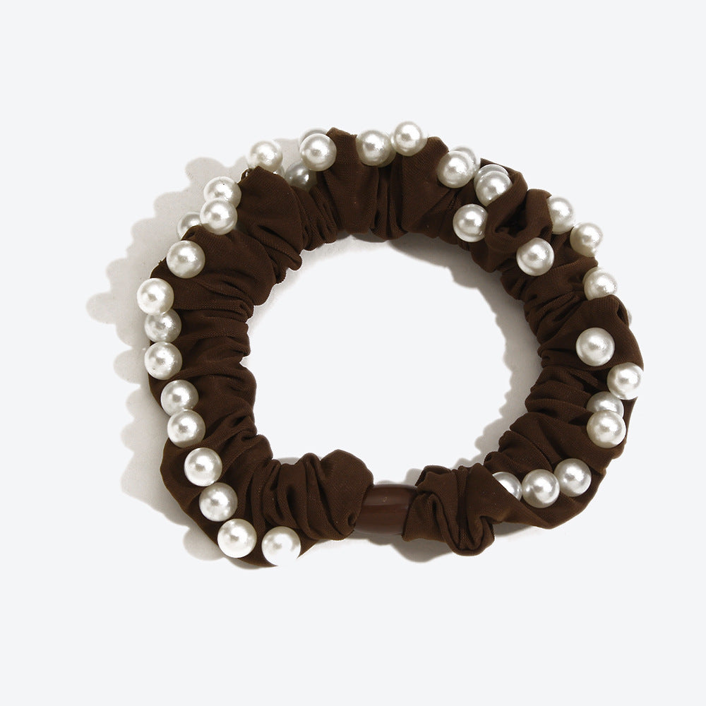 Simple Style Pearl Hair Tie In Dyed Black, Perfect Hair Accessory For Winter
