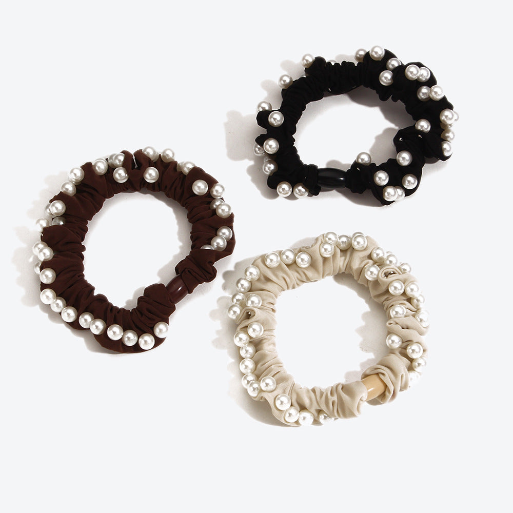 Simple Style Pearl Hair Tie In Dyed Black, Perfect Hair Accessory For Winter
