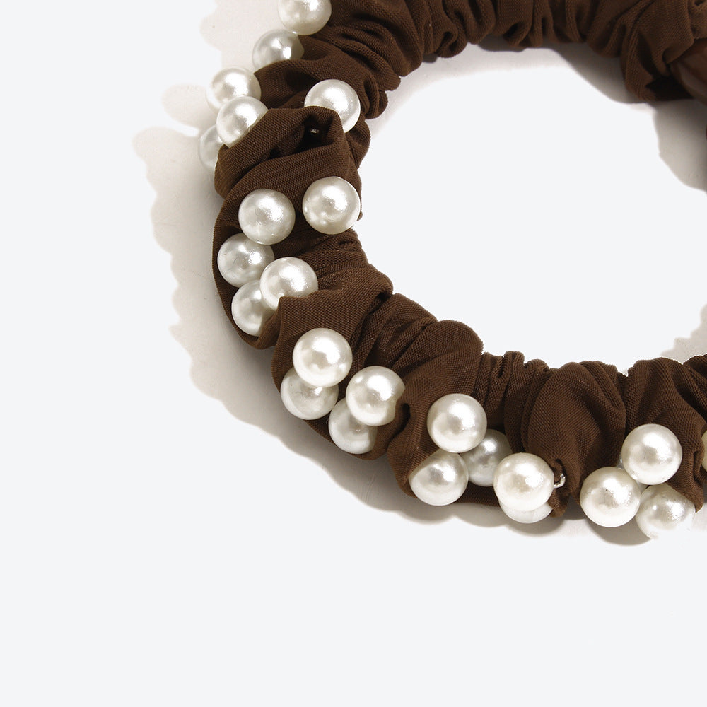 Simple Style Pearl Hair Tie In Dyed Black, Perfect Hair Accessory For Winter