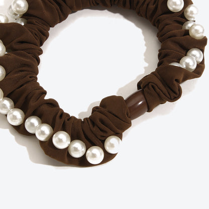 Simple Style Pearl Hair Tie In Dyed Black, Perfect Hair Accessory For Winter