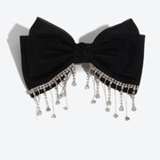 Elegant Tassel Rhinestone Handmade Bow Hair Clip - Black