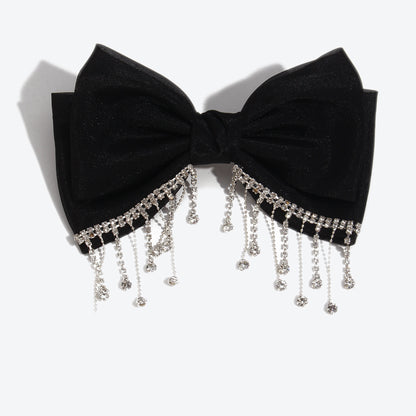 Bow Tie Hairpin For Women In Dyed Black Organza With Rhinestone Inlay, Perfect For Autumn