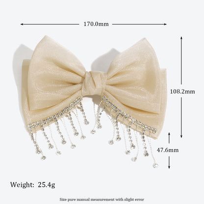 Bow Tie Hairpin For Women In Dyed Black Organza With Rhinestone Inlay, Perfect For Autumn