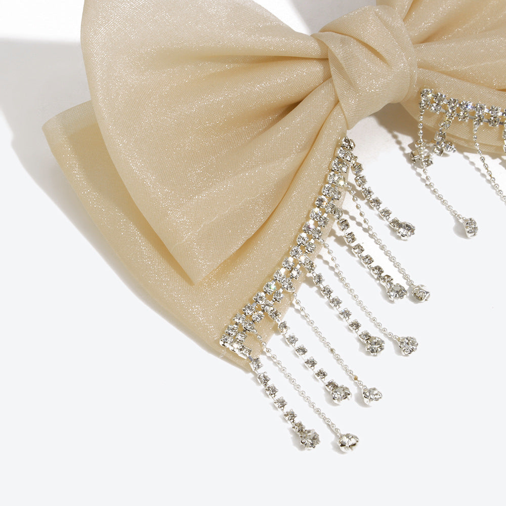 Bow Tie Hairpin For Women In Dyed Black Organza With Rhinestone Inlay, Perfect For Autumn
