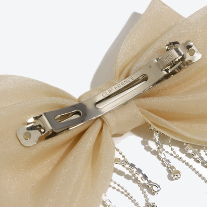 Bow Tie Hairpin For Women In Dyed Black Organza With Rhinestone Inlay, Perfect For Autumn