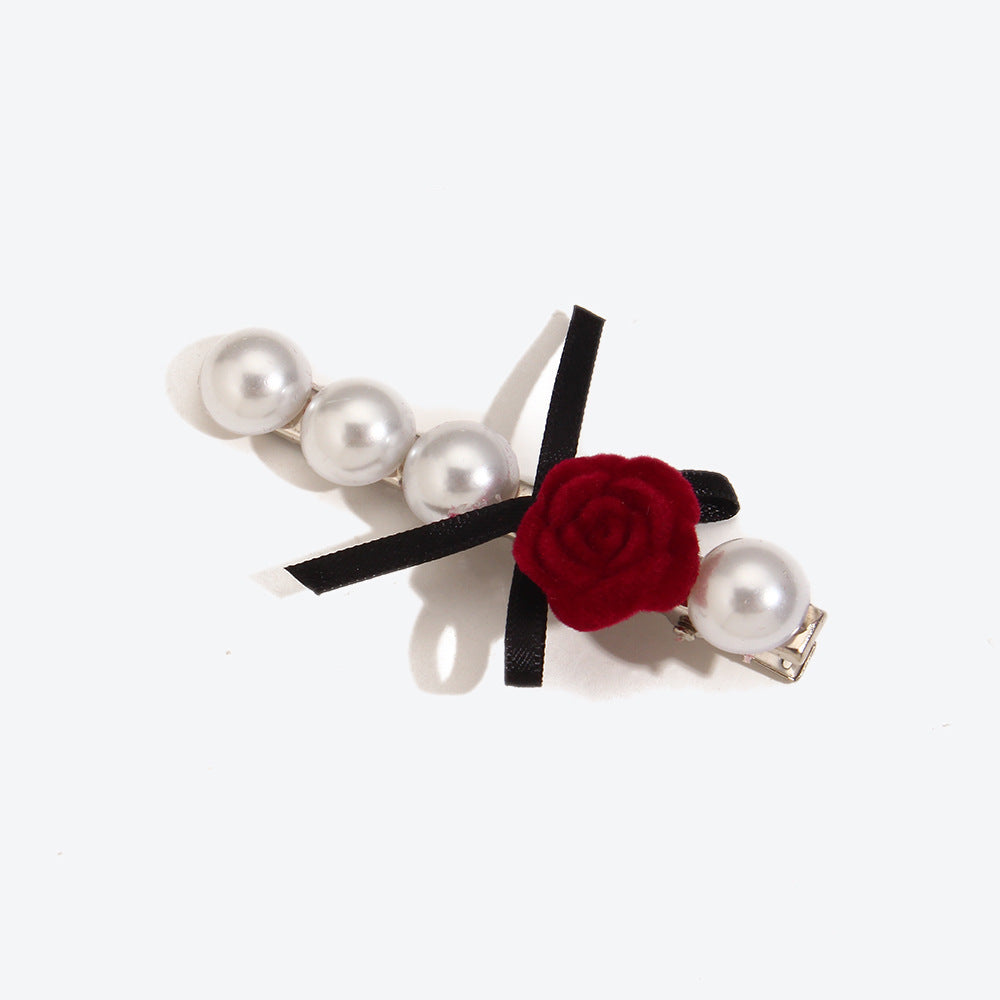 French Style Rose Hairpin For Women In Dyed Black, Perfect Hair Accessory For Autumn