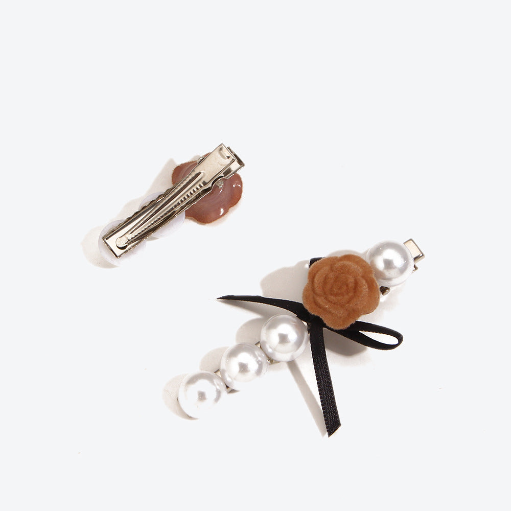 French Style Rose Hairpin For Women In Dyed Black, Perfect Hair Accessory For Autumn