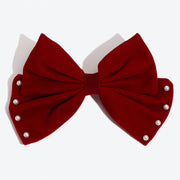 Autumn and Winter Velvet Large Bow Hair Clip Accessory - Burgundy