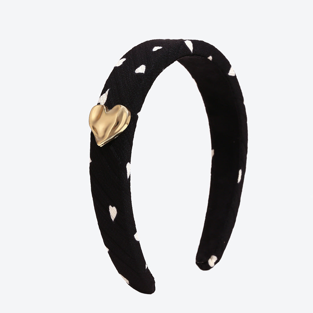 Heart Shape Spa Headband For Women In Simple Style, Made Of Cloth, Available In Dyed Black For Summer