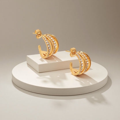 Simple Style C Shape Earrings For Women In Gold, Made With 304 Stainless Steel Featuring Zircon Inlay