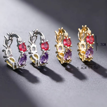 Multicolor Splicing Earrings For Women With Copper And Zircon, Featuring 304 Stainless Steel Ear Pins