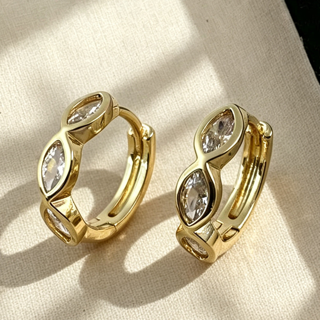 Geometric Hoop Earrings For Women In Gold, Electroplated Copper With Zircon Inlay