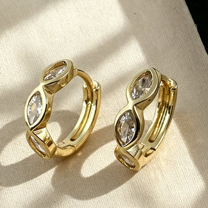 Geometric Hoop Earrings For Women In Gold, Electroplated Copper With Zircon Inlay