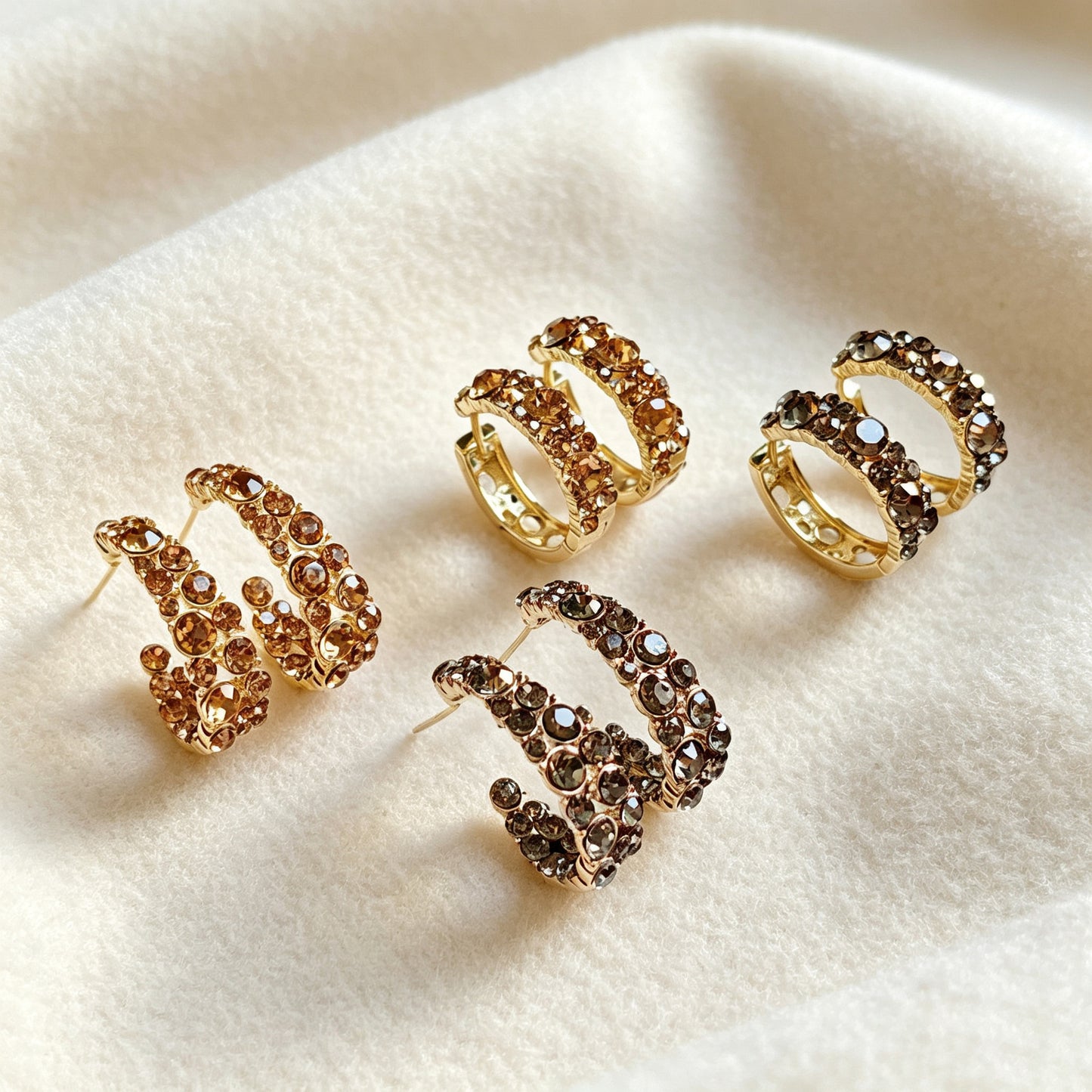 Geometric Earrings For Women In Grey Copper With Zircon Inlay, Real Gold Plated