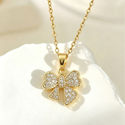 Sweet Bow Tie Pendant Necklace For Adults In 304 Stainless Steel With Cable Chain, Perfect For Party Wear