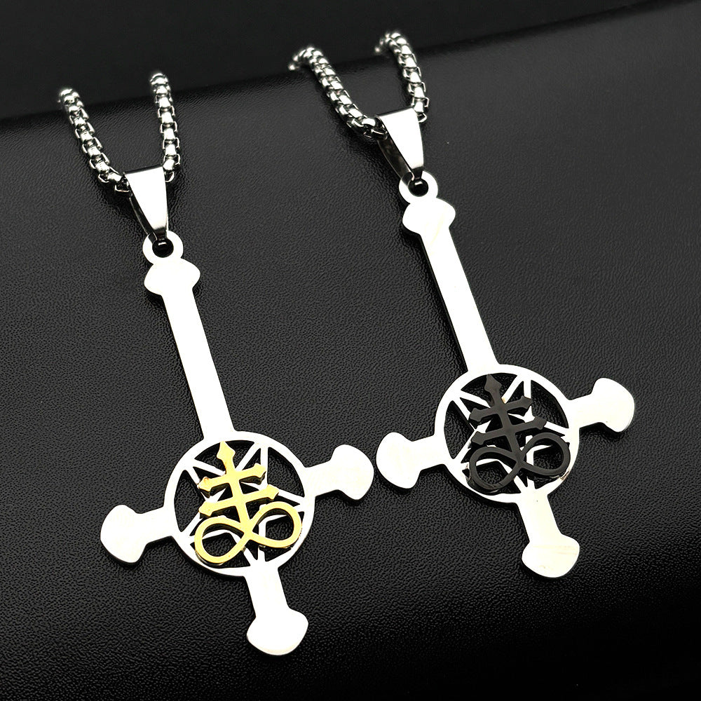 Gothic Cross Cuban Chain Link Necklace With Cutting Craft In 304 Stainless Steel, Unisex Cuban Link Chain Curb Chain