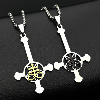 Gothic Cross Cuban Chain Link Necklace With Cutting Craft In 304 Stainless Steel, Unisex Cuban Link Chain Curb Chain