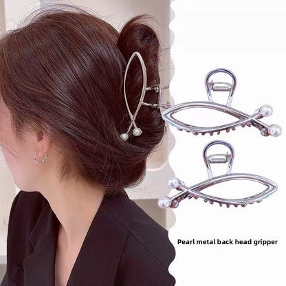 Shark Simple Style Hair Claws For Women In Silver, Made Of Durable Zinc Alloy Hairpin