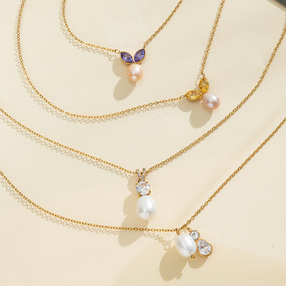 Multicolor Freshwater Pearl Necklace For Women With Zircon Inlay, 18K Real Gold Plated And PVD Coated