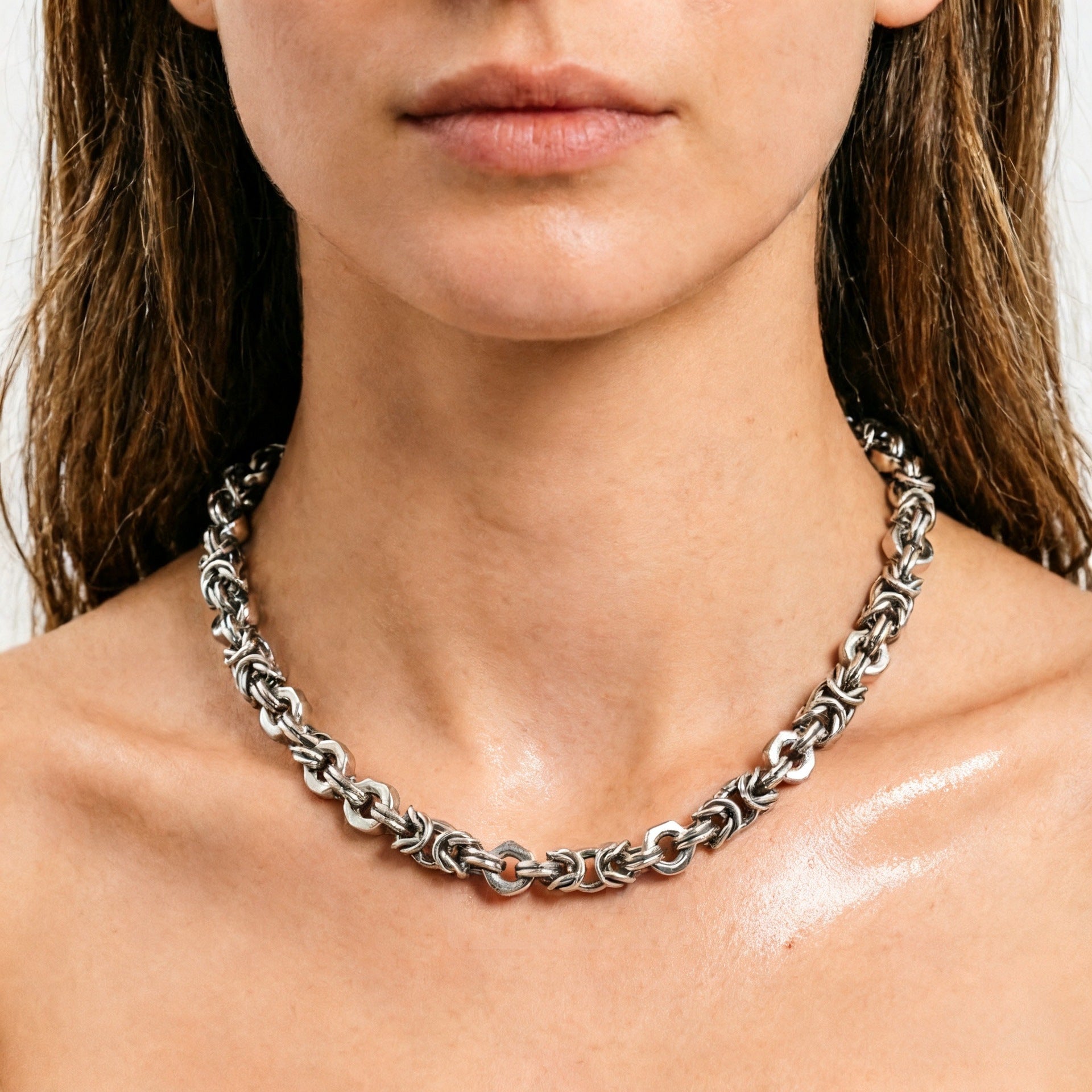 Handmade Splicing Necklace Featuring Durable Titanium Steel Chain In Steel Color
