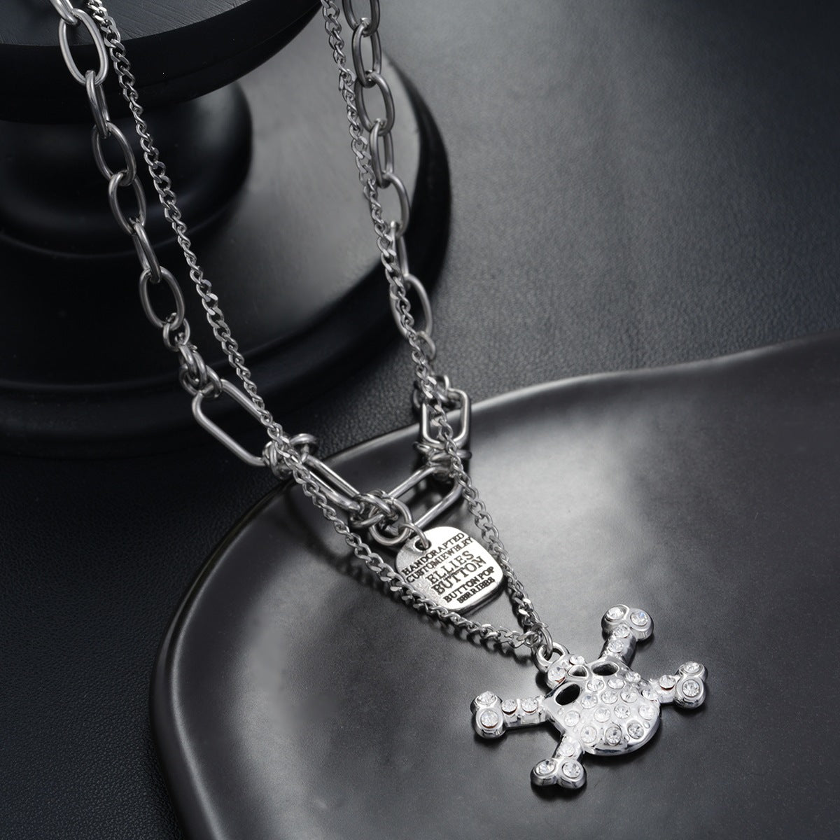 Men's Double Layer Skull Necklace In 304 Stainless Steel With Electroplated Finish And Alloy Pendant For Daily Wear