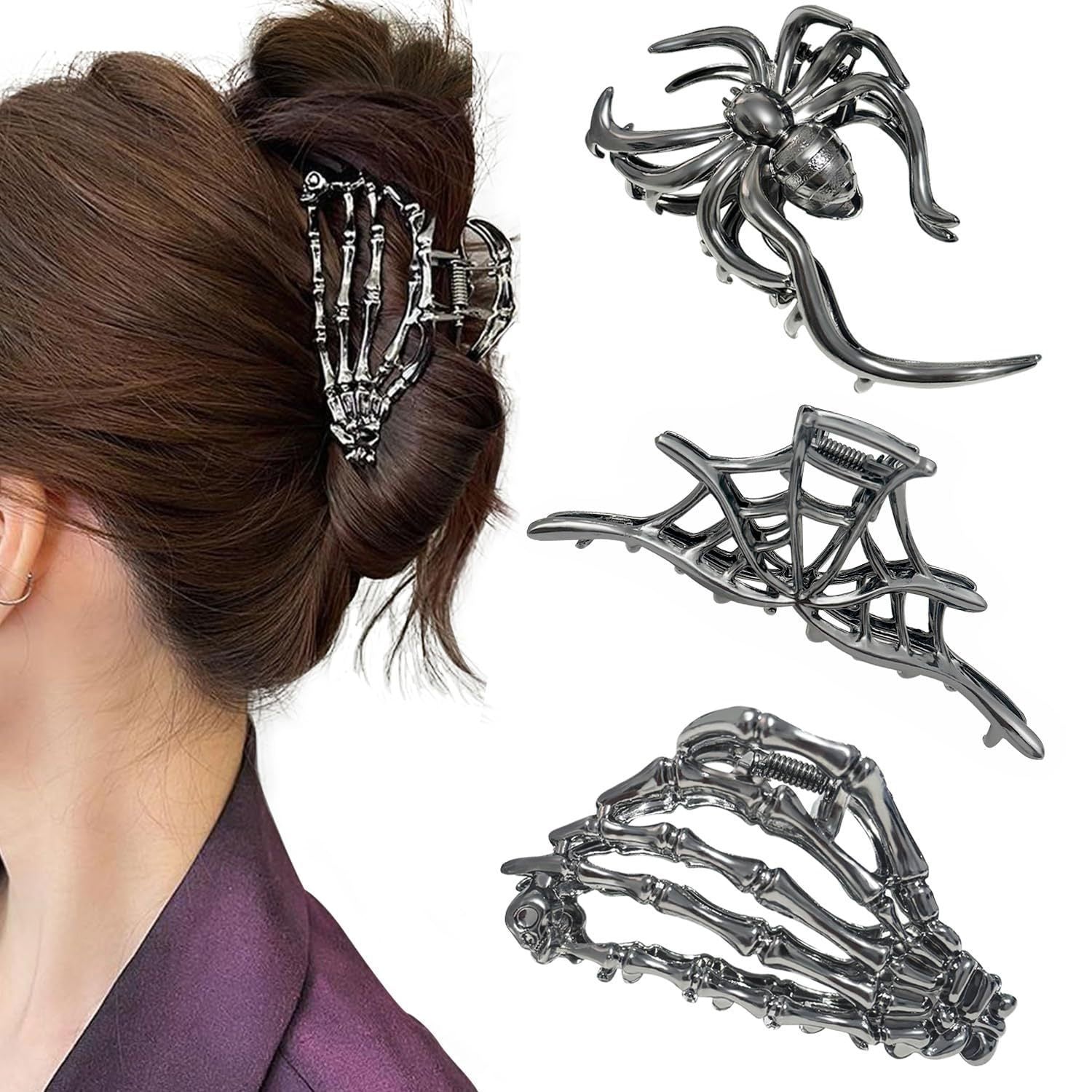 Bat Hair Claws For Women, Alloy Hairpin Set Of 3 Pieces, Perfect Halloween Hair Accessories