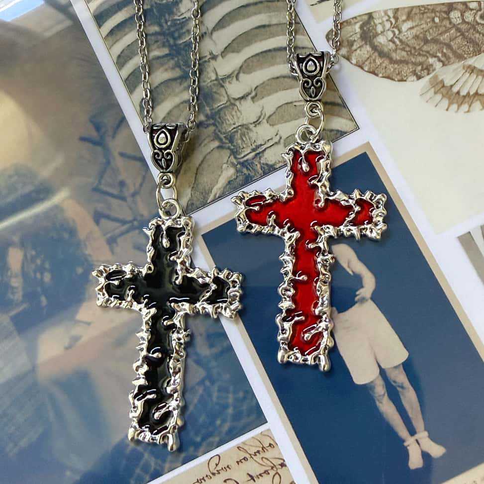 Cross Pendant Necklace In Zinc Alloy With Electroplated Gold Plating, Featuring Punk Style For Unisex