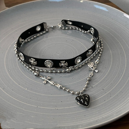 Punk Cross Choker Necklace For Women With Leather Rope Chain And Alloy Pendant In PU Leather