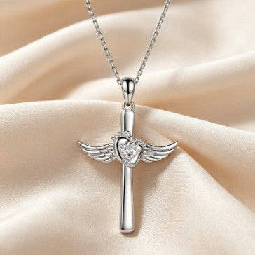 Silver Wings Necklace For Women With Copper Pendant And Zircon Inlay On Cable Chain