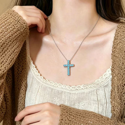 Cross Pendant Necklace For Women In Copper With Electroplated Gold Plating And Zircon Inlay