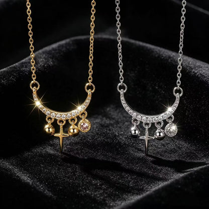 Cross Necklace For Women In 18K Real Gold Plated Titanium Steel With Zircon Inlay And Cable Chain