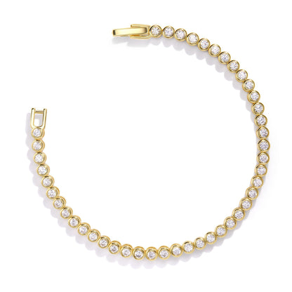 Round Pattern Tennis Bracelet For Women With Bezel Setting, Electroplated Copper And Zirconia Inlay