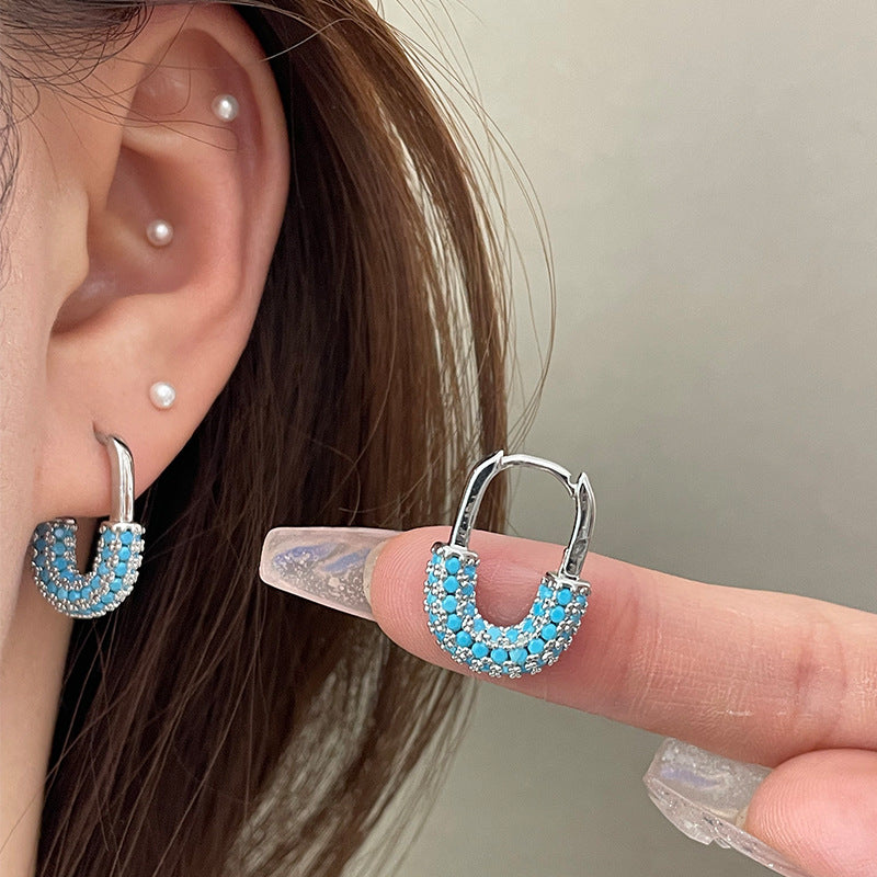 For Unisex Blue Earrings Featuring Turquoise Inlay And Copper Ear Pins With Electroplated Finish