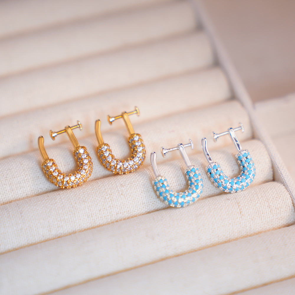Simple Style Spiral Clip Earrings For Women With Copper Bezel Setting And Zircon Inlay