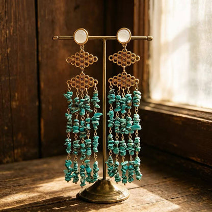 Retro Geometric Peacock Blue Earrings For Women With 925 Sterling Silver Posts And Turquoise Inlay Alloy Design