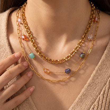 Vintage Style Necklace For Women With Natural Stone Pendant In 304 Stainless Steel