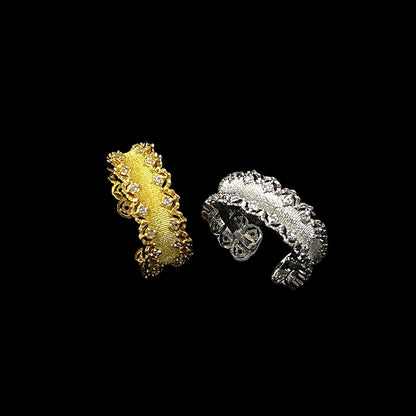 Vintage Style Lace Ring For Women In Zinc Alloy With Zircon Inlay Featuring Brushed Craftsmanship