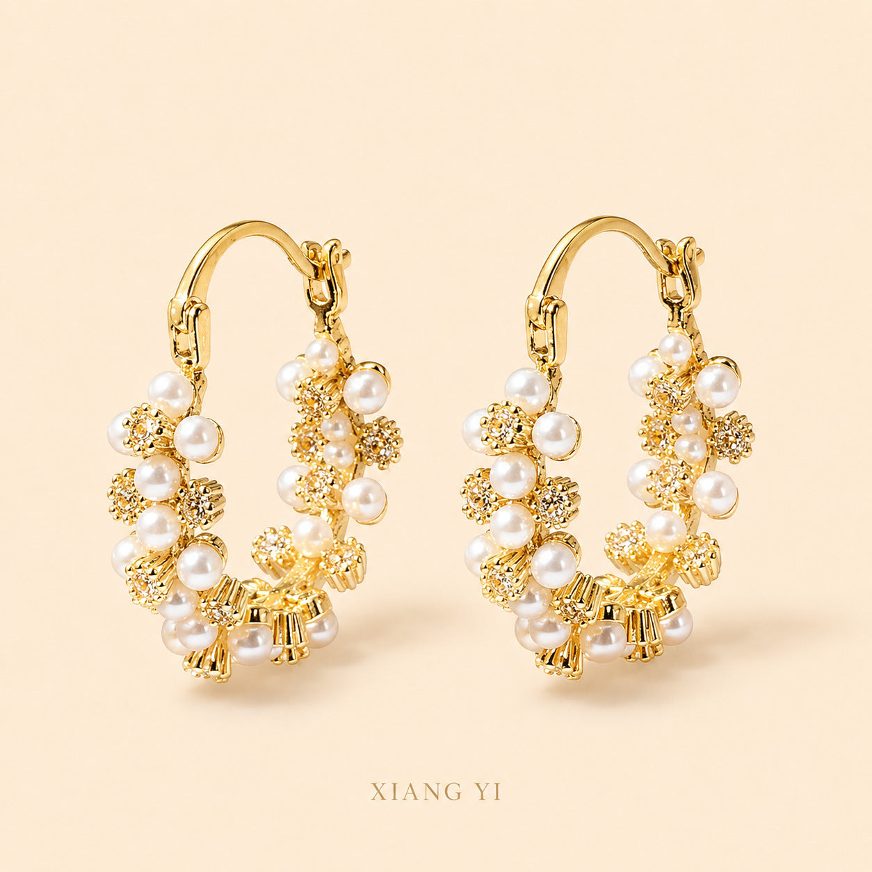 Round Hoop Earrings For Women Featuring Electroplated Craftsmanship With Retro Style And Imitation Pearl Inlay