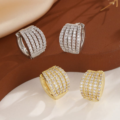 Luxurious Round Hoop Earrings For Women With Bezel Setting, Copper Base, KC Golden Plated, And Zircon Inlay