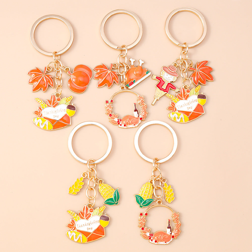 Corn Pattern Alloy Keychain With Enamel Craftsmanship, Perfect For Thanksgiving And Commute Style