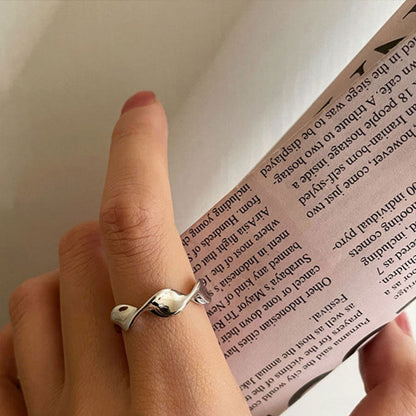 Waves Twist Open Rings For Women In Simple Style, Copper Material With Silver Plated Electroplated Finish