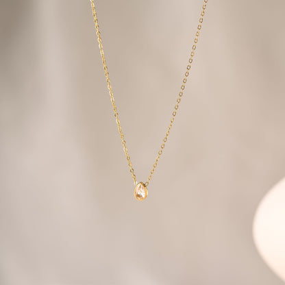 Water Droplets Necklace For Women In Gold Titanium Steel With Waterproof Non Tarnish Finish And Rhinestone Inlay On Cable Chain