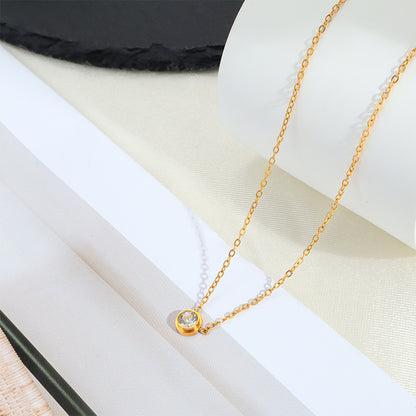 Sweet Geometric Pendant Necklace In Titanium Steel With 18K Real Gold Plated PVD Coating And Zircon Inlay, Waterproof Non Tarnish