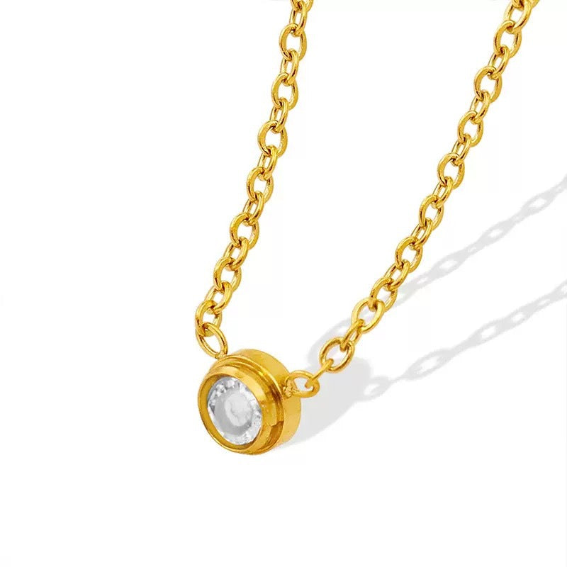 Simple Style Water Droplets Pendant Necklace For Women In 18K Real Gold Plated Titanium Steel With Zircon Inlay