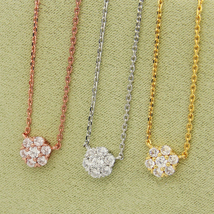 Sweet Flowers Necklace In Silver Copper With Rhinestone Inlay, Elegant Floral Design Jewelry